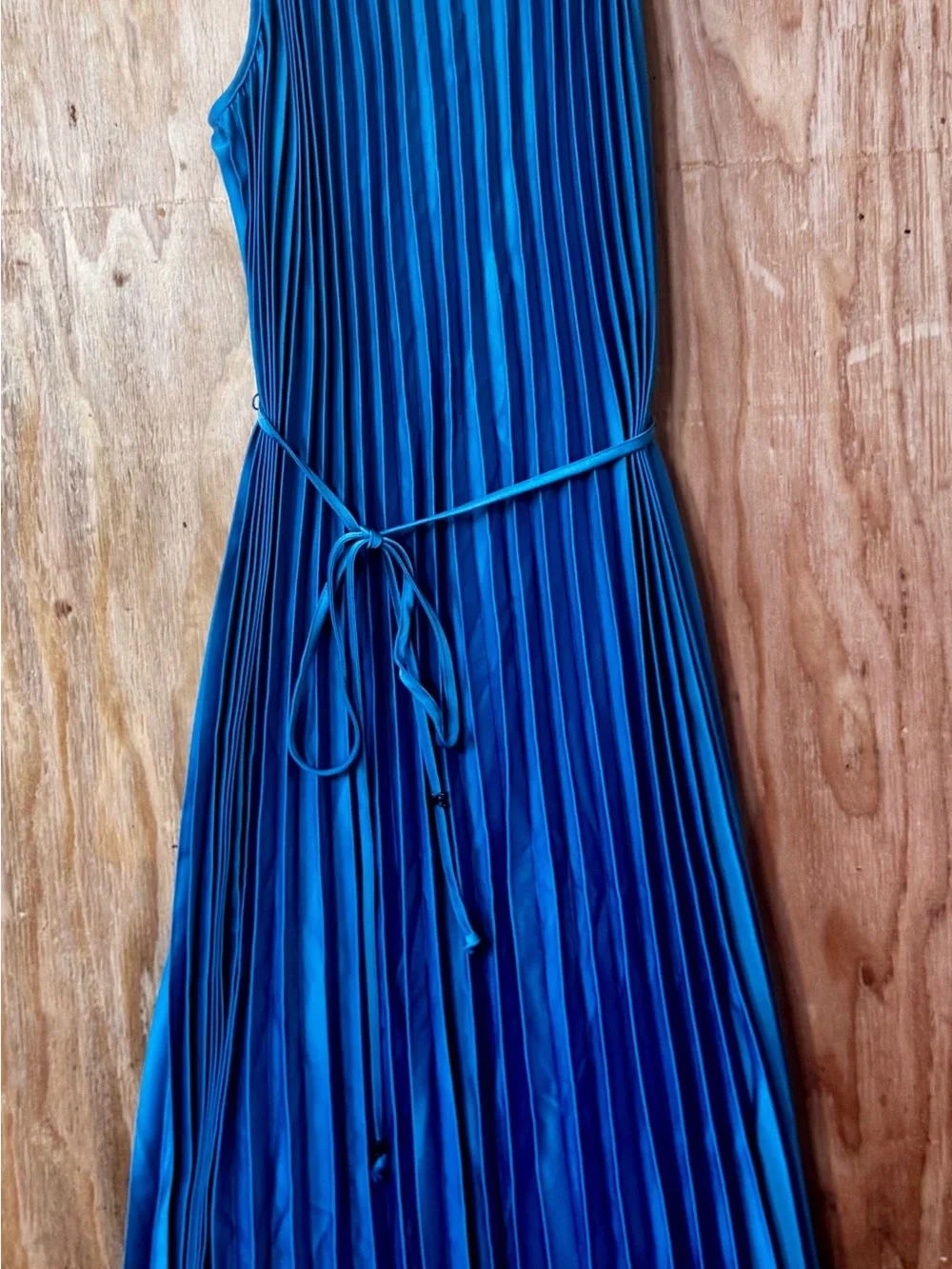 Sam Edelman Satin Plissé Pleated Midi Dress Slate Blue NWT Medium - Picture 2 of 6